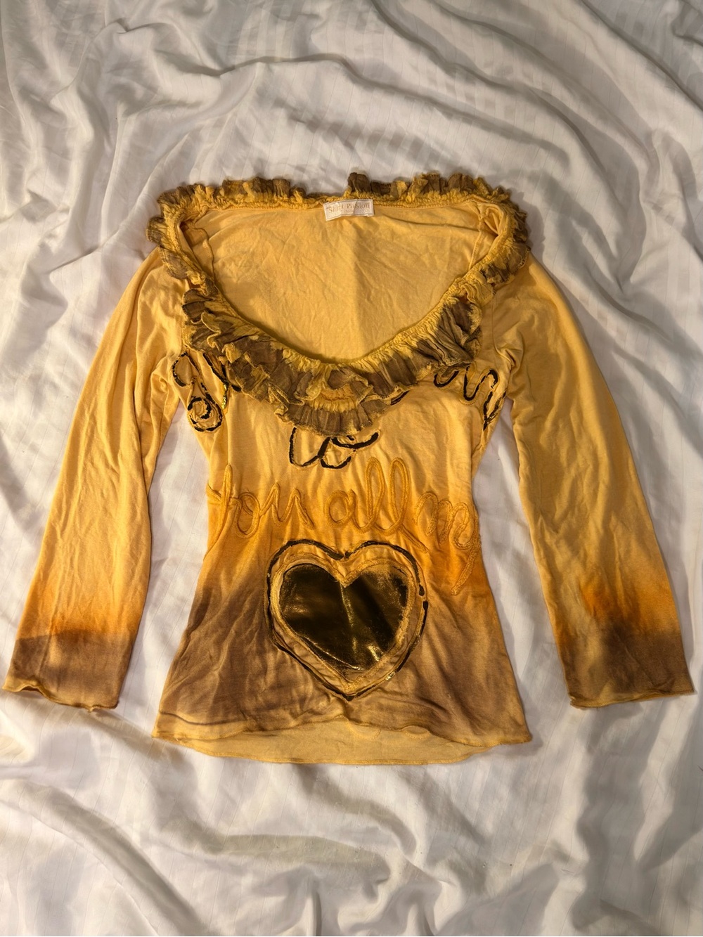 Extremely Rare Yellow & Gold Embroidered Ombré Ruffle Collar Top